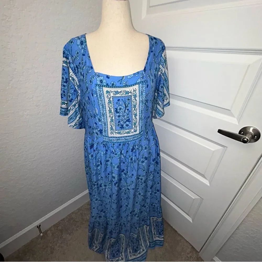 New, Rusttydustty Carta Floral Mix Print Maxi Dress